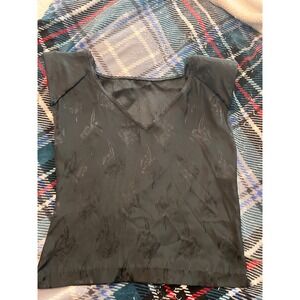 Floral Satin Jacquard Body Drama Top Black Size M Vintage Y2K
